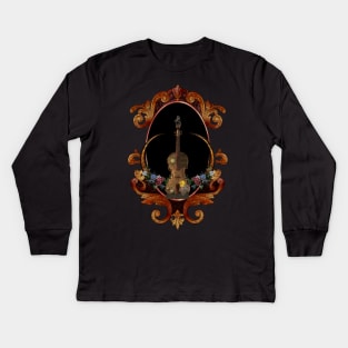 Awesome steampunk violin with clocks, gears and monkey Kids Long Sleeve T-Shirt